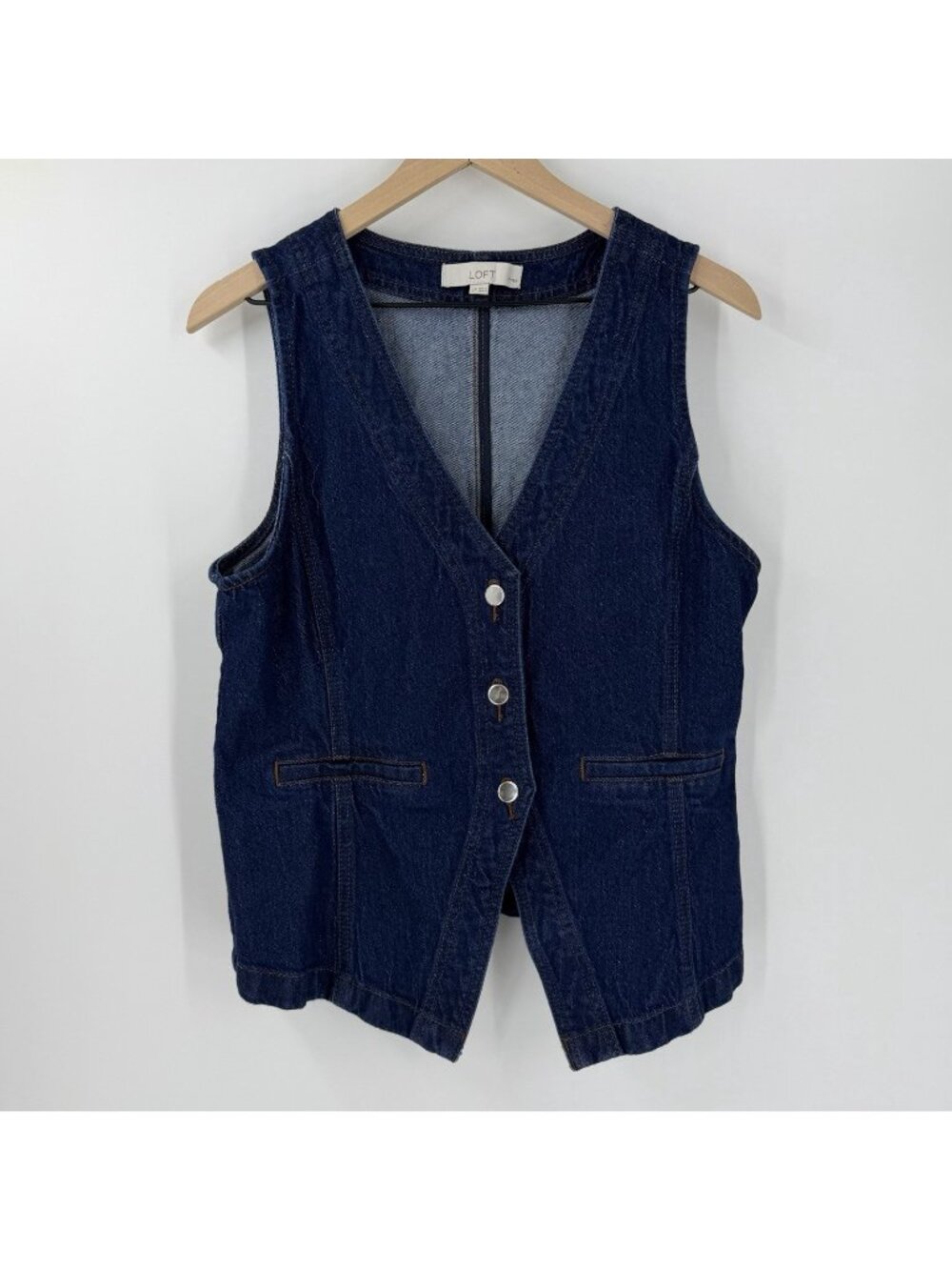LOFT Dark Denim Vest in Classic Rinse Wash Size LP Western Boho